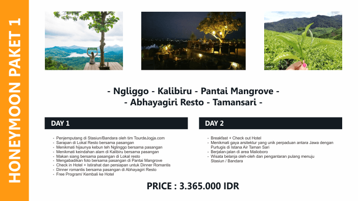 Paket Wisata Tour Honeymoon Yogyakarta 2 hari 1 malam - Tour de Jogja 1